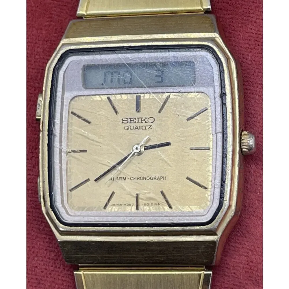 Vintage 1980s Seiko H357-5009 LCD Digital Watch 7” Running Ana Digi Dead Battery